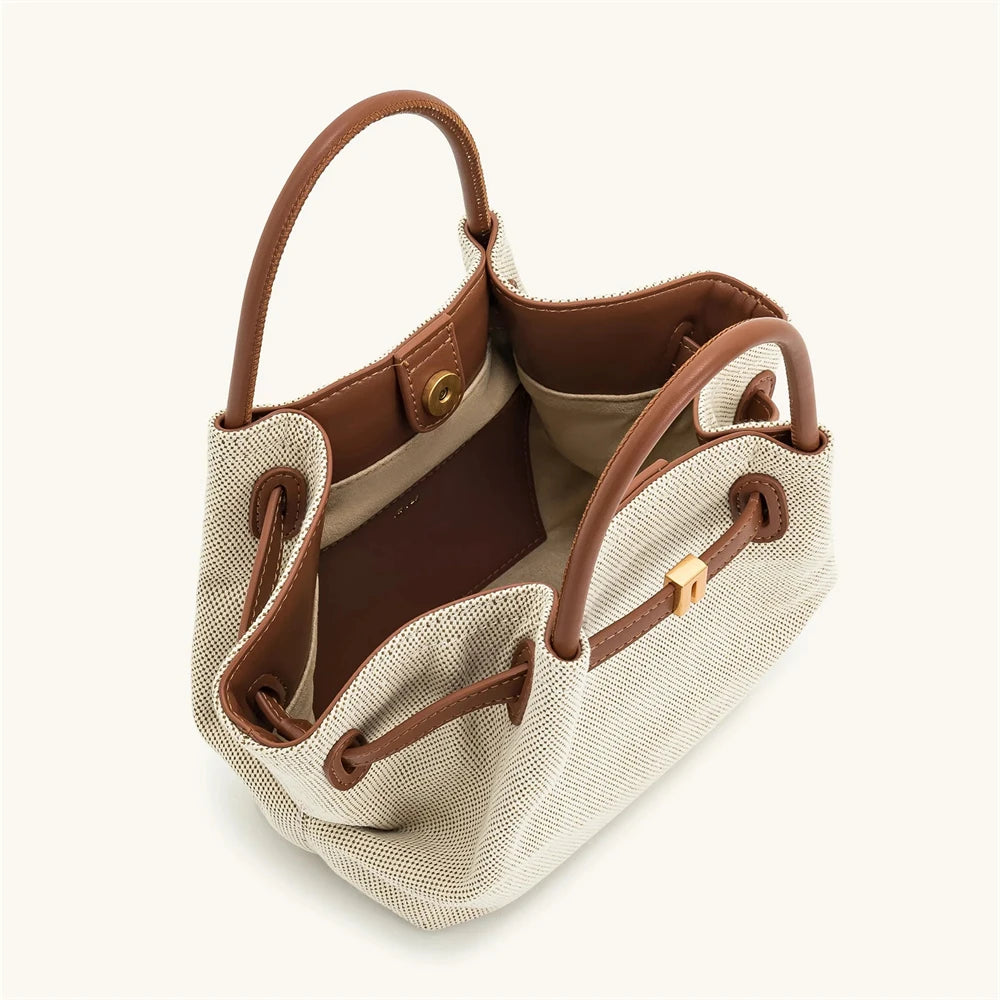 Canvas Brown Crossbody Shoulder Leather Tote Bag