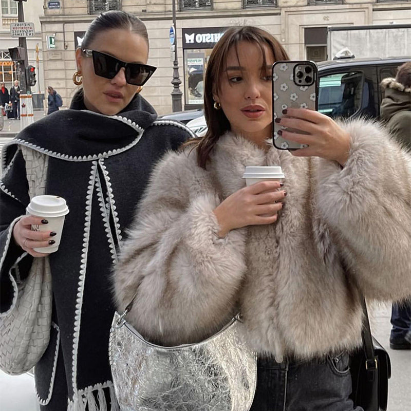 Vintage Style Cropped Faux Fur Coat