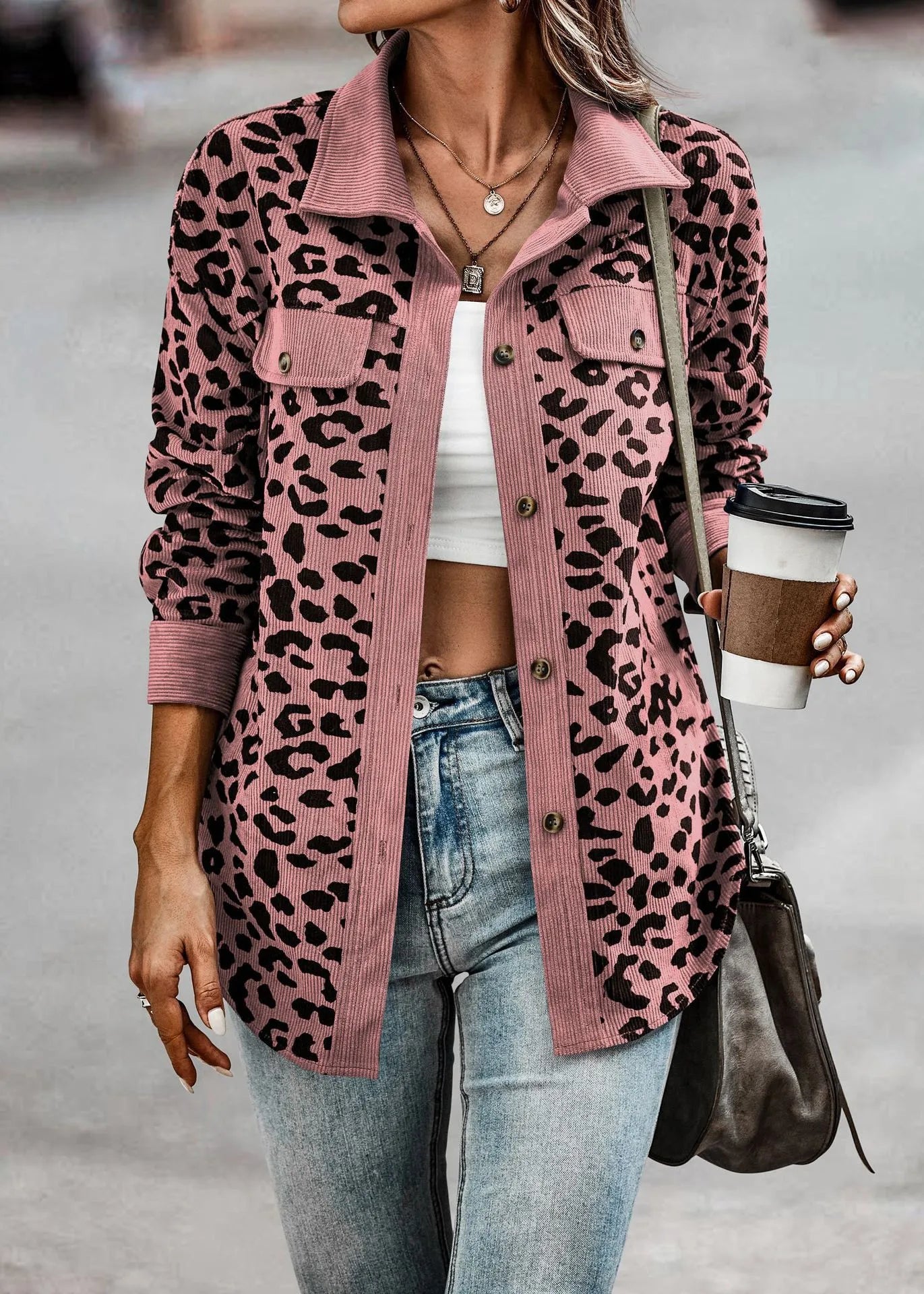 Vintage Style Leopard Print Long Sleeve Jacket