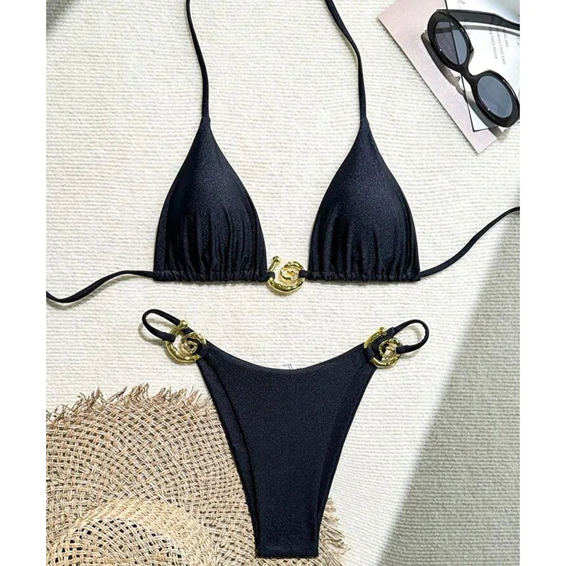 Metal Micro Triangle Top Side-Tie Bikini