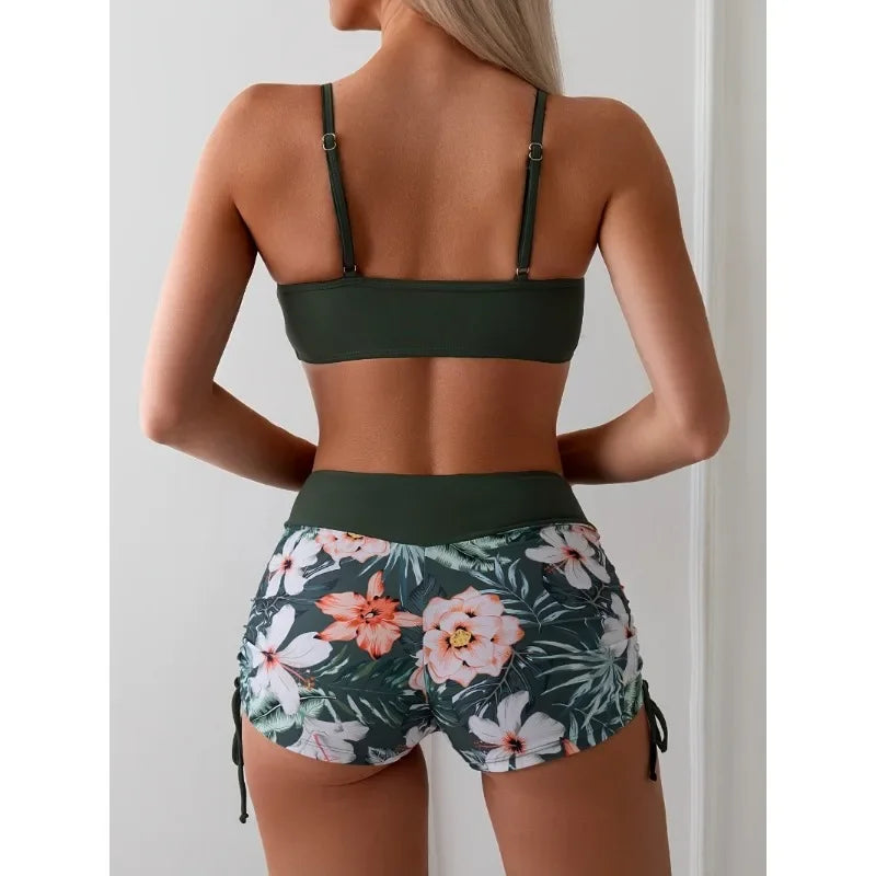 Halter Top Tropical Shorts Two-Piece Set