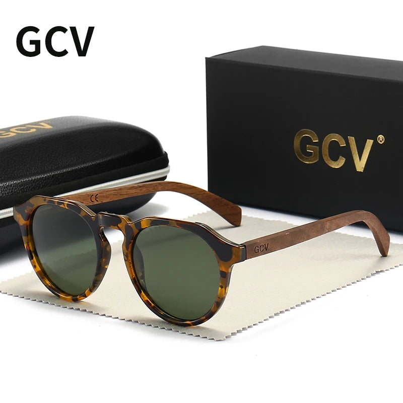 Vintage Walnut Wood Hawksbill Leopard Grain Frames Ultralight Polarized Sunglasses
