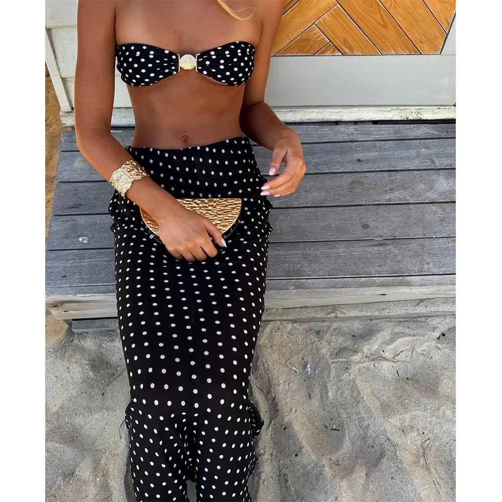 Black Polka Dot Bandeau 3-Piece Bikini