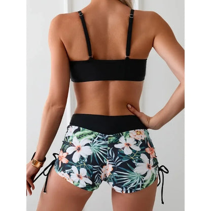 Halter Top Tropical Shorts Two-Piece Set