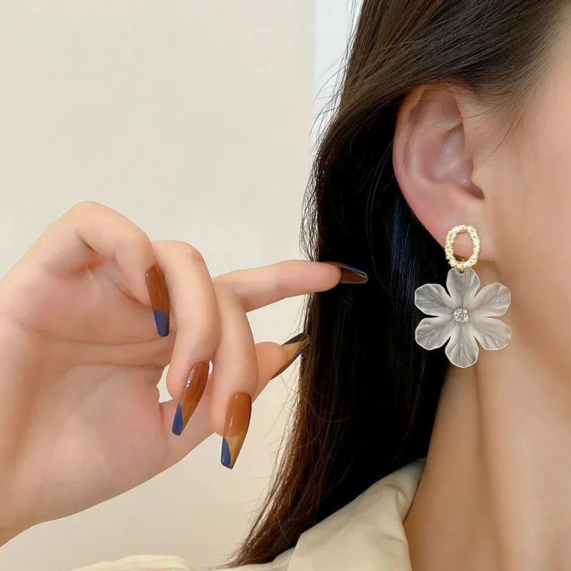 Translucent White Flower Earrings