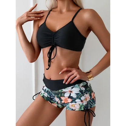 Halter Top Tropical Shorts Two-Piece Set