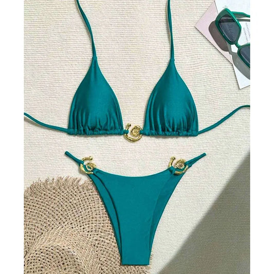 Metal Micro Triangle Top Side-Tie Bikini