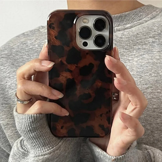 Retro Amber Texture Leopard Print iPhone Case