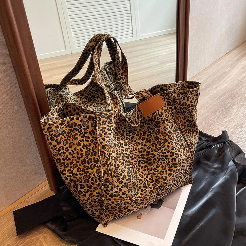 Leopard Pattern Vintage Canvas Tote Bag