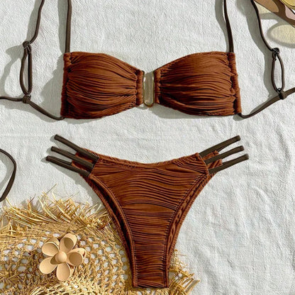 White Bandeau Top Cheeky Bottom Bikini