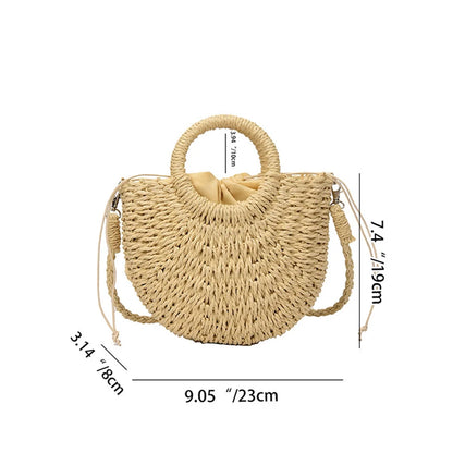 Handwoven Straw Half-Moon Beach Handbag Crossbody Shoulder Bag