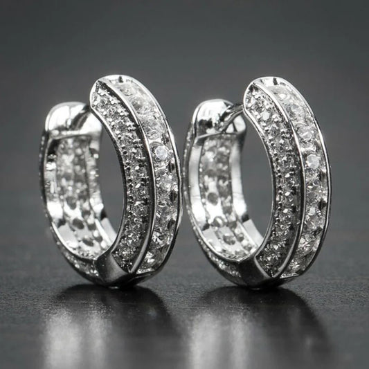White Cubic Zirconia Unisex Hoop Earrings
