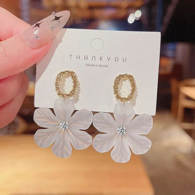 Translucent White Flower Earrings