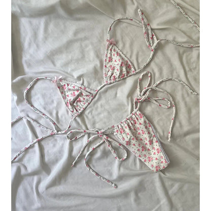 Floral Print Triangle Top Thong Bottom