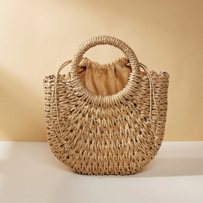 Handwoven Straw Half-Moon Beach Handbag Crossbody Shoulder Bag