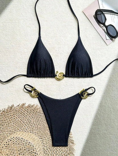 Metal Micro Triangle Top Side-Tie Bikini
