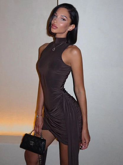 Turtleneck Sleeveless Sexy Mini Dress