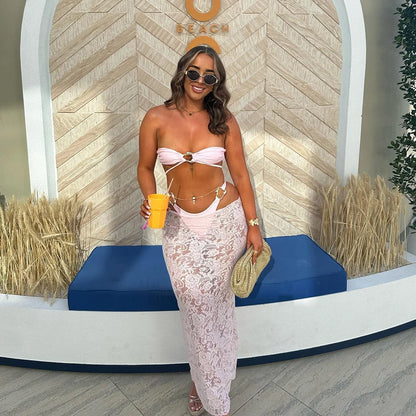 Pink Bandeau 3-Piece Bikini
