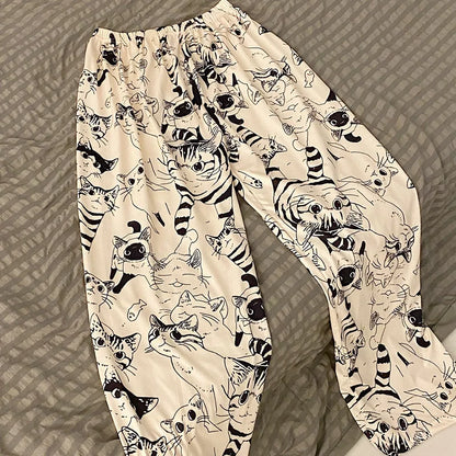 Cartoon Cat Print Pajama Pants