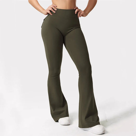 Wide Leg High Stretch Yoga Leggings With Pockets