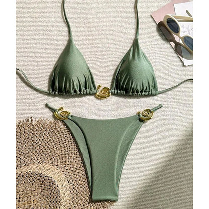 Metal Micro Triangle Top Side-Tie Bikini