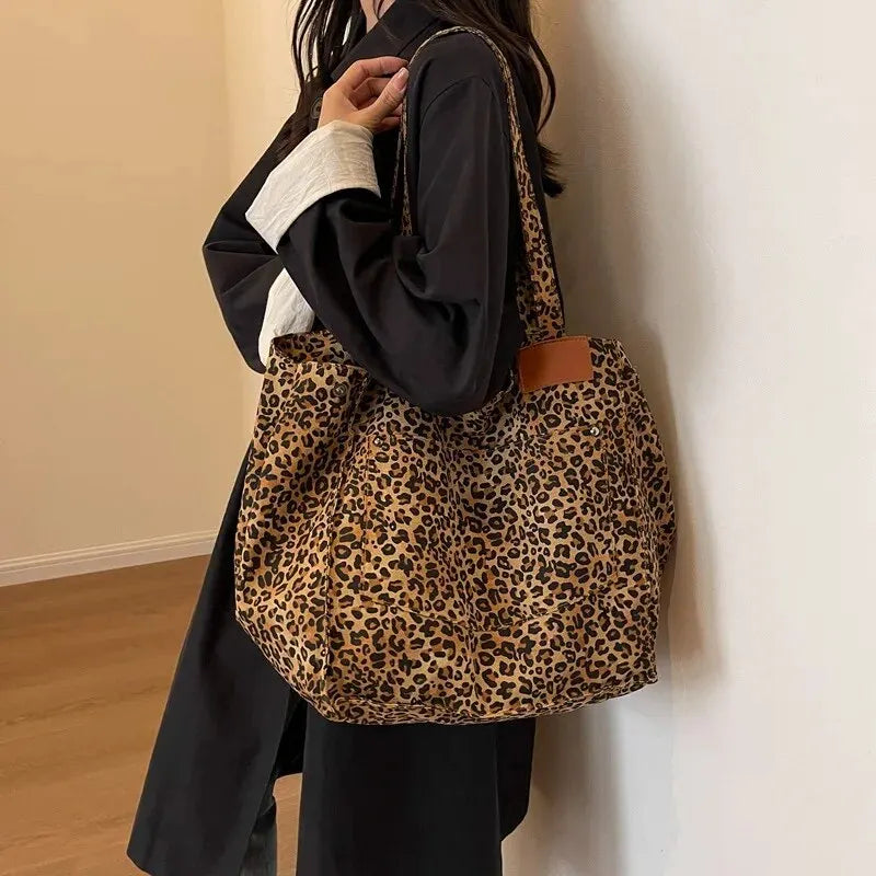 Leopard Pattern Vintage Canvas Tote Bag