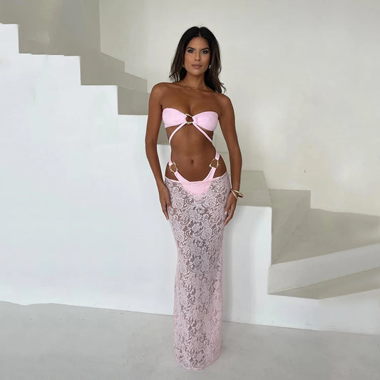 Pink Bandeau 3-Piece Bikini