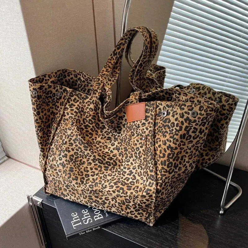 Leopard Pattern Vintage Canvas Tote Bag