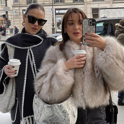 Vintage Style Cropped Faux Fur Coat