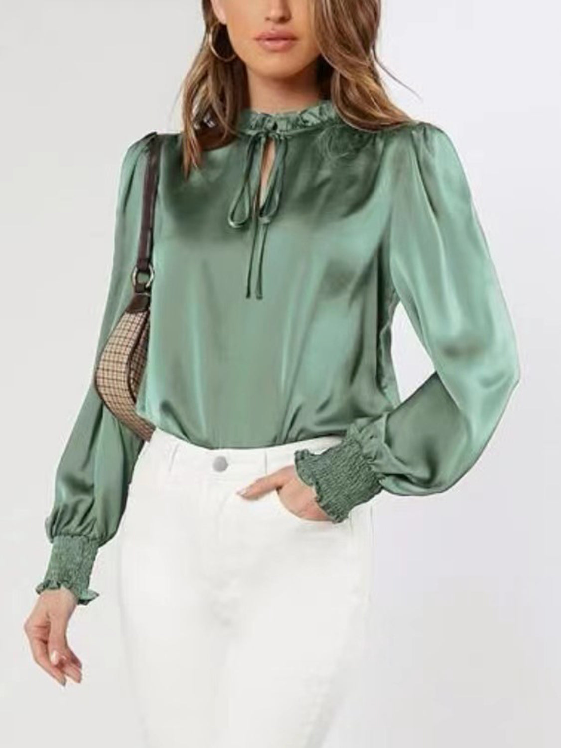 Frill Tied Lantern Sleeve Blouse